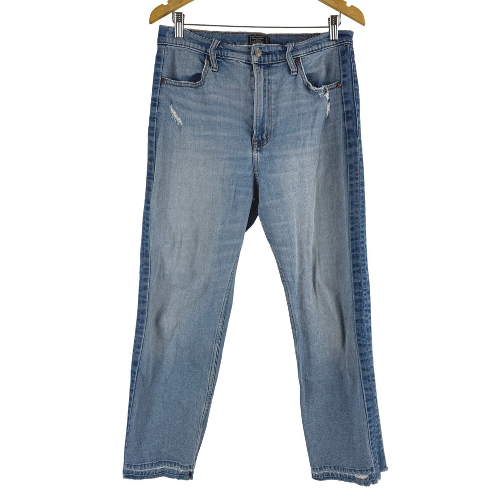 Abercrombie & Fitch Zoe Natural Rise Ankle Straight Distressed Stripe Jeans 12R